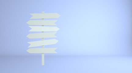 3d white directions sign on blue background. Road sign with arrows isolated on background. 3d rendering