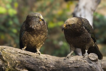 A small talk. Nestor kea couple. Nestor notabilis.   