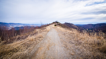 hiking trail on a remote mountain ridge in the mountains near Graz in Austria