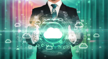 Businessman holding technology icon