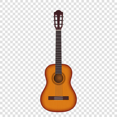 Realistic acoustic guitar template design. Wooden classic instrument in mexican style
