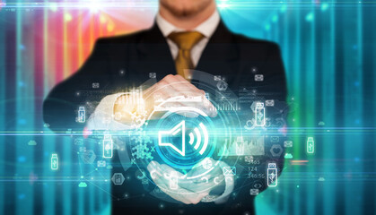 Businessman holding technology icon