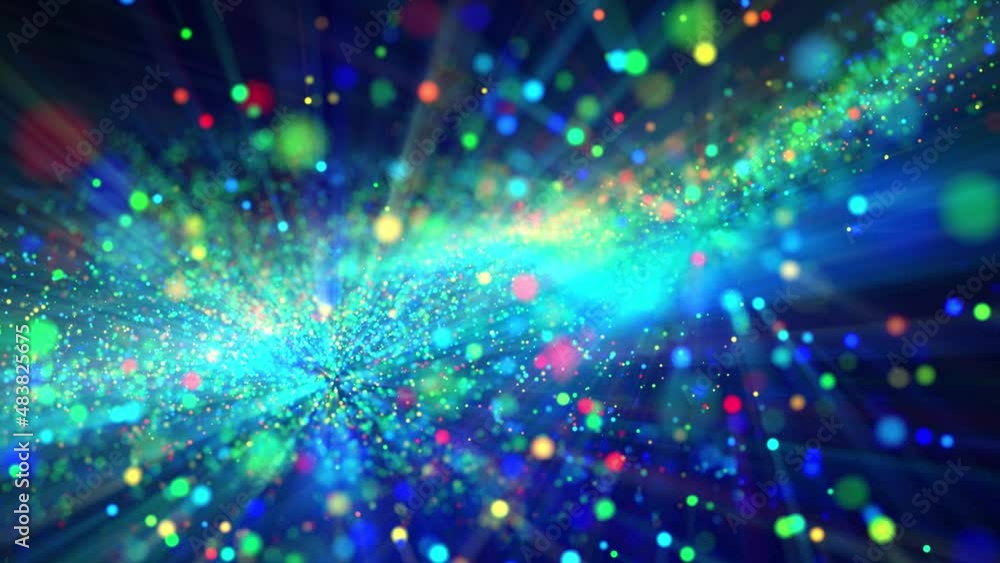 Aufkleber awesome bg with magic particles float in liquid, light rays like laser show, light effects and bokeh