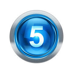 Number five icon blue with metallic edging. Isolated on white background.