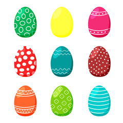 Set of colorful easter eggs isolated on white background, vector illustration