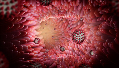 3d rendered illustration medically accurate of the intestinal villi with Corona Virus in a concept of health. 3D Render