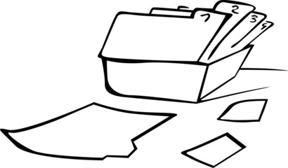 There are many files with documents in the box and one of them is lying next to it
