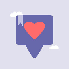 Vector icon message dialog button with red heart. Realistic Elements for romantic design. Very peri