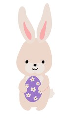 Cute hand drawn easter bunny with egg. White background, isolate. Vector illustration.