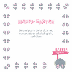 Easter bunny foot print frame for egg hunt map, invitation, flyer. Vector stock illustration isolated on white background. 