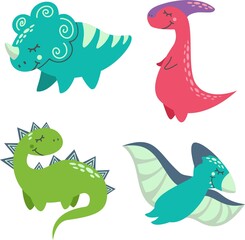 Vector set of different dinosaurs. Cute childish illustration. Collection of monsters. Prints for baby clothes