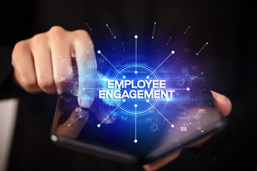 Businessman holding a foldable smartphone, new business concept