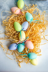 Fototapeta na wymiar Easter card concept with colorfull eggs