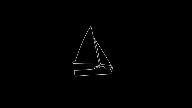 white linear sailing yacht silhouette. the picture appears and disappears on a black background.