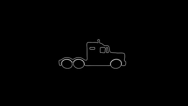 white linear truck silhouette. the picture appears and disappears on a black background.
