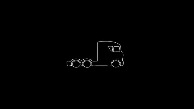 white linear truck without trailer silhouette. the picture appears and disappears on a black background.