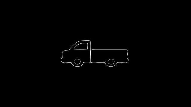 white linear small truck silhouette. the picture appears and disappears on a black background.