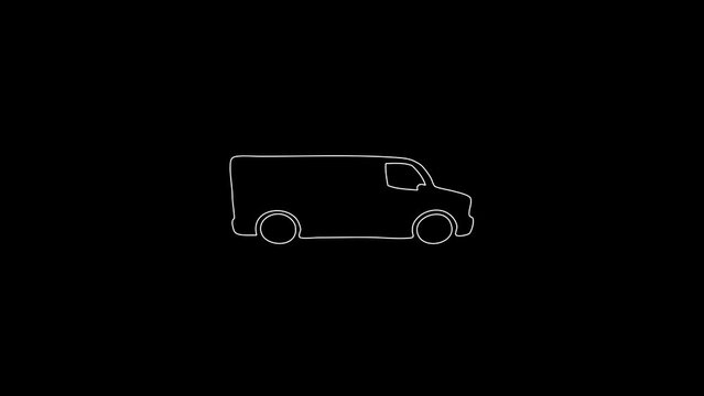 white linear freight bus silhouette. the picture appears and disappears on a black background.