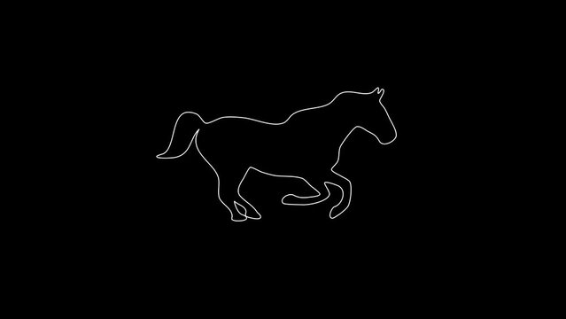 white linear horse silhouette. the picture appears and disappears on a black background.