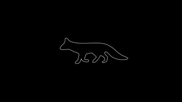 white linear fox silhouette. the picture appears and disappears on a black background.