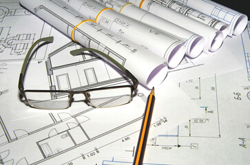 Architectural project, house and glasses sketch, project