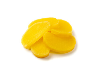 Pickled Daikon Bars Isolated, Marinated Yellow Radish