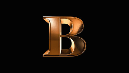 B 3D Antique Gold Bronze Letter Number on a Black Background