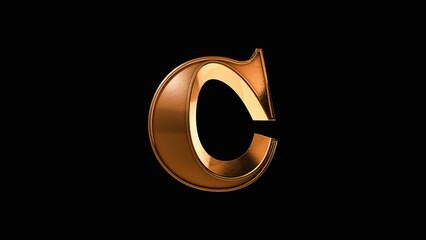 C 3D Antique Gold Bronze Letter Number on a Black Background