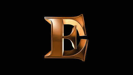 E 3D Antique Gold Bronze Letter Number on a Black Background