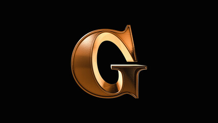 G 3D Antique Gold Bronze Letter Number on a Black Background