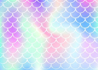Holographic mermaid background with gradient scales.