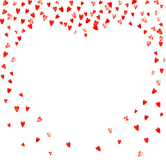 Fototapeta na wymiar Valentine background with red glitter hearts. February 14th day. Vector confetti for valentine background template. Grunge hand drawn texture. Love theme for special business offer, banner, flyer.