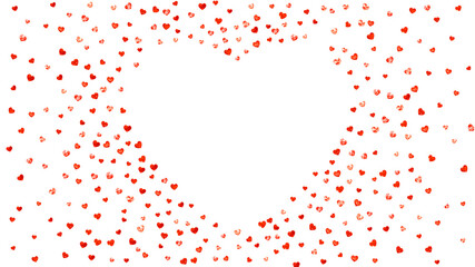 Fototapeta na wymiar Valentine background with red glitter hearts. February 14th day. Vector confetti for valentine background template. Grunge hand drawn texture. Love theme for voucher, special business ad, banner.