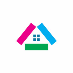 full color geometry house building logo design