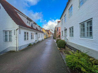 street in the old town of Flensburg, Schleswig Holstein in Germany