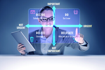 Businesswoman using eisenhower matrix for her priorities