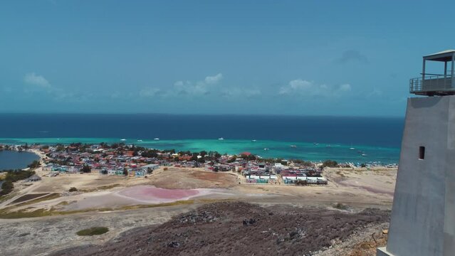 Los Roques Archipelago Venezuela. Pannning wide landscape of paradisiac island with turquoise water. Caribbean scenery. Travel destination