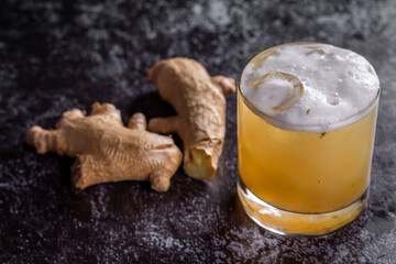 Whiskey Cocktail with Ginger and Lemon. Refreshing ginger drink