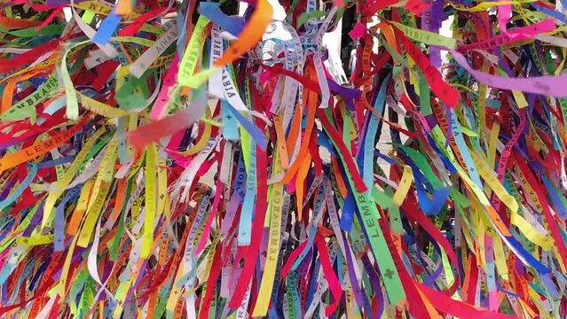 Religion symbol. Faith symbol. Colorful ribbons of Bonfim church, Salvador Bahia. Brazil. Religion symbols. Faith symbol. Church symbol. Colored riboons Bonfim church, Salvador Bahia. Salvador Brazil