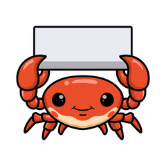 Cute little orange crab cartoon with blank sign