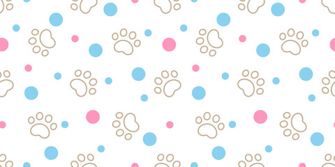 dog paw seamless pattern cat footprint polka dot vector bear french bulldog cartoon gift wrapping paper tile background repeat wallpaper illustration doodle design scarf isolated