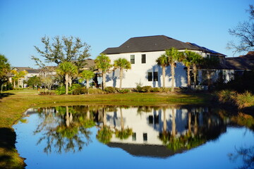 Fototapeta na wymiar Beautiful pond in a florida community 
