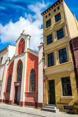 Torun, Poland - August 11, 2021. Evangelic church - Kaplica Ewangelicko Augsburska Luteranska