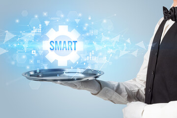 Waiter serving new technology concept