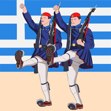 Vector drawing of a soldier of the Greek guard. Evzones.