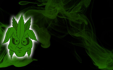 Cannabis man wallpaper with green smoke background