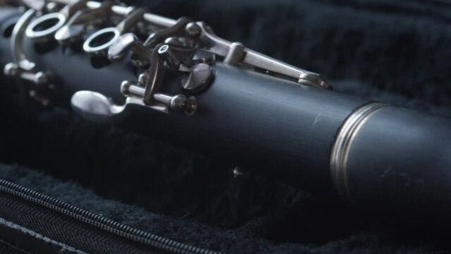clarinet inside musical instrument storage case closeup