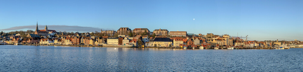 Fototapeta na wymiar panoramic view of the harbour of Flensburg, Schleswig Holstein, Germany. The real north.