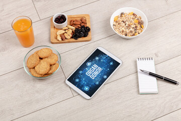 Tablet Pc with fruits, healthy concept