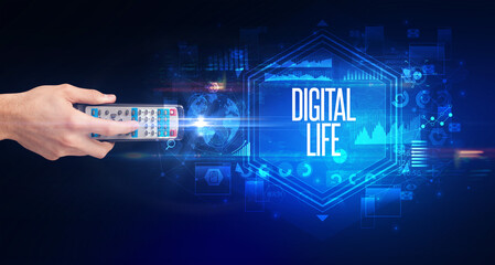 hand holding wireless peripheral, cyber security concept